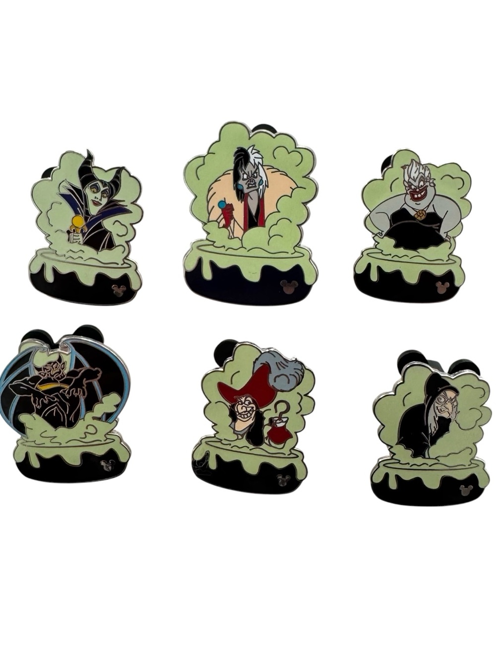 Disney Pins Set of 6 Maleficent Cruella Ursula Hook Old Hag Chernabog Cauldron